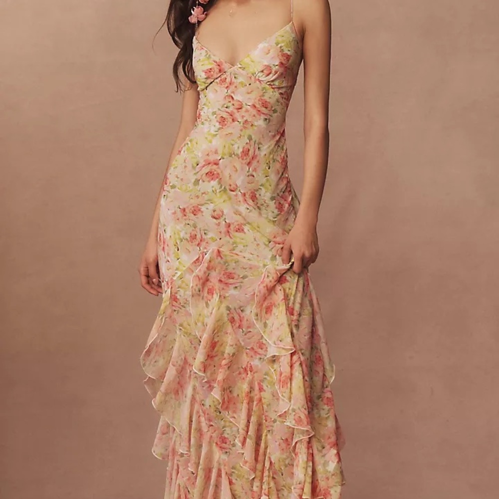 NWT For Love And Lemons Floral Pink and Yellow Elea Maxi Dress